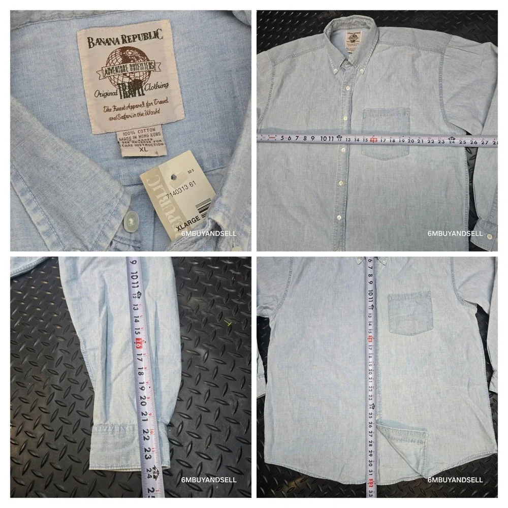 Banana Republic Vintage Adventure Outfitters Cotton Shirt XL Light‎ Blue 7140313